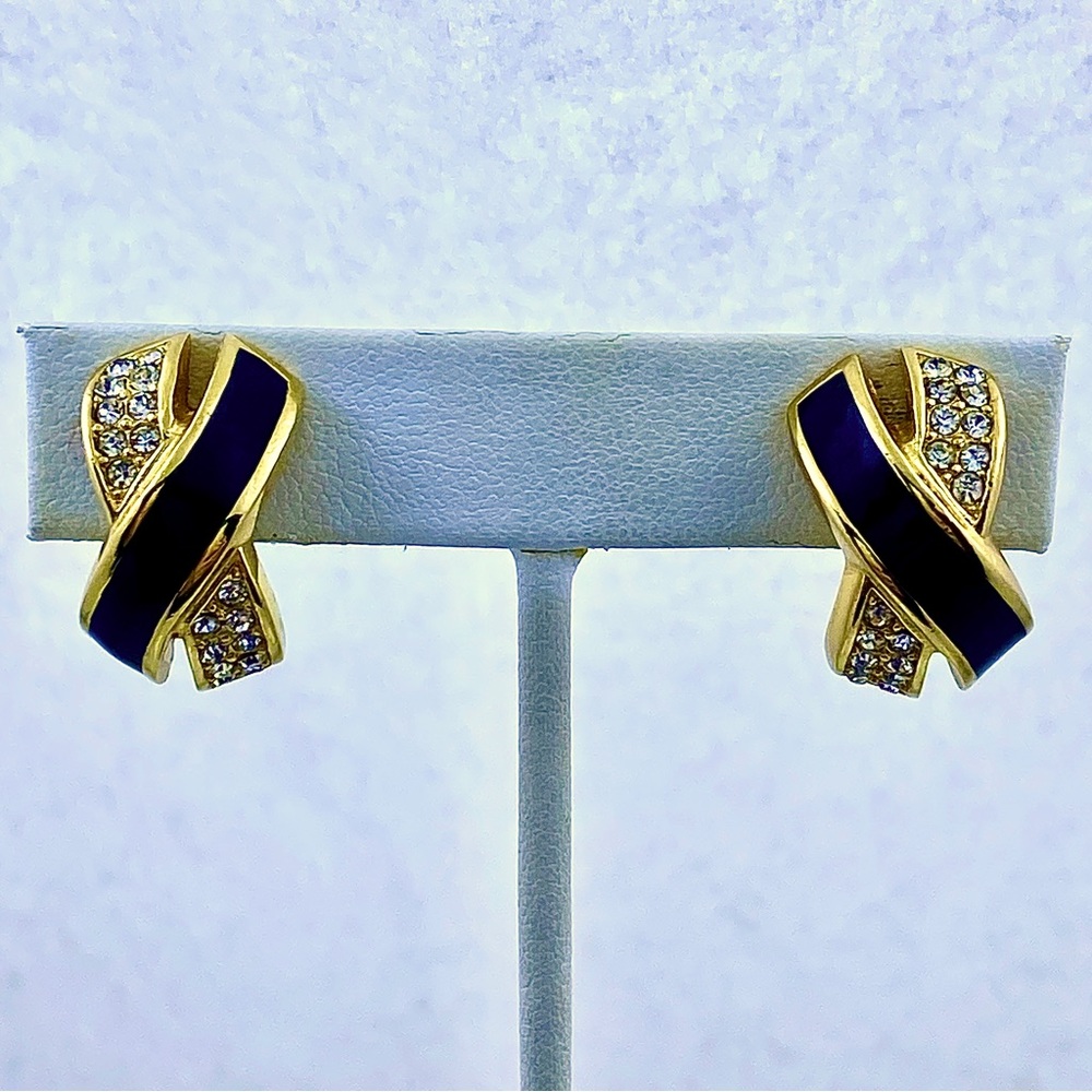 Vintage DIOR Rhinestone And Enamel Clip Earrings